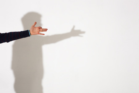 Man shows shadow of dog with fingersの写真素材