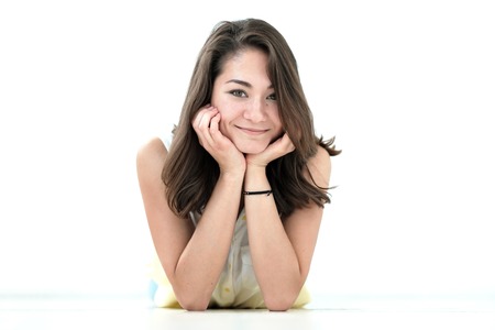 Teen girl portrait, over white background