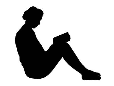 Silhouette of woman reading a book on white illustration.のイラスト素材