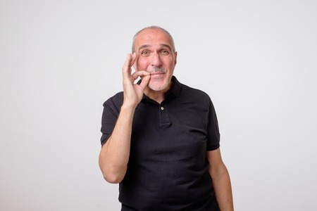 Keeping quiet and silence concept. Concept of mature amn zipping or closing his mouth because he can...