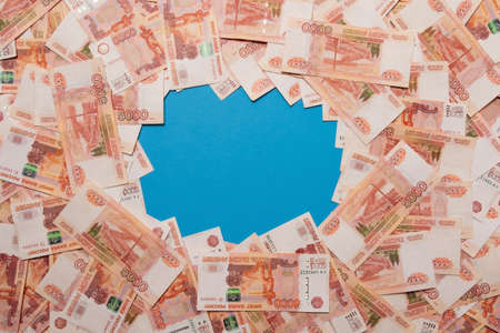 Background with russian roubles. Heap of bankmotes.の写真素材