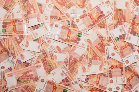 Background with russian roubles. Heap of bankmotes.の写真素材