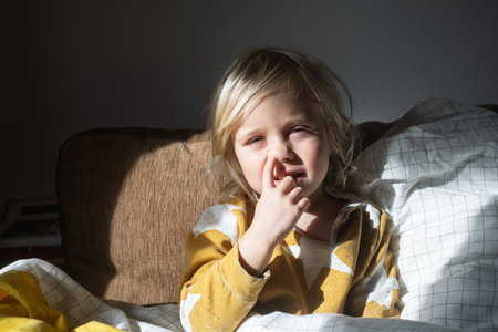Little 4 Year Old Blonde Girl Picking Her Nose