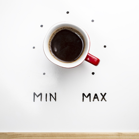 Top view of a cup of coffee in the form of volume control from minimum to maximum levelの写真素材