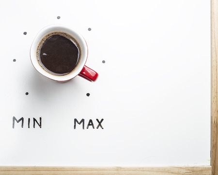 Top view of a cup of coffee in the form of volume control from minimum to maximum levelの写真素材