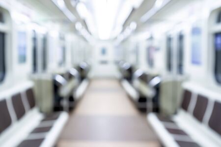 Blurred empty subway car, inside view. Underground transport.の写真素材