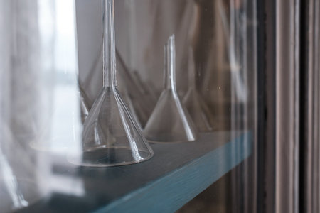 Funnel for a chemical laboratory on a cabinet shelf.