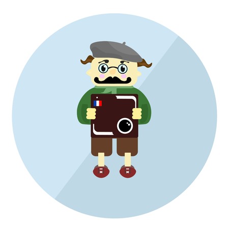 French photographer in a cap with a cameraのイラスト素材
