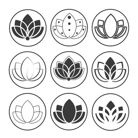 A set of icons: silhouette of lotus for yoga studio, spa and fitnessのイラスト素材