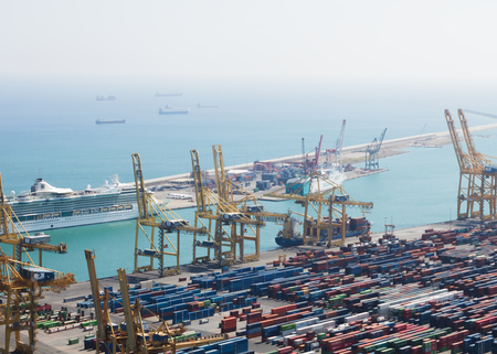 Barcelona, ??Spain - September 11, 2016: View on trading port of Barcelona from Montjuicのeditorial素材