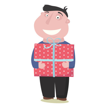 Young man hold a box with gift for party or holidays. Preparation for surprise or xmasのイラスト素材