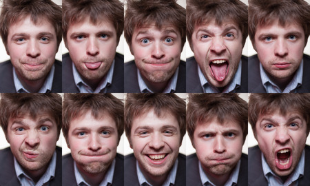 A series of emotional portraits of shaggy young menの写真素材