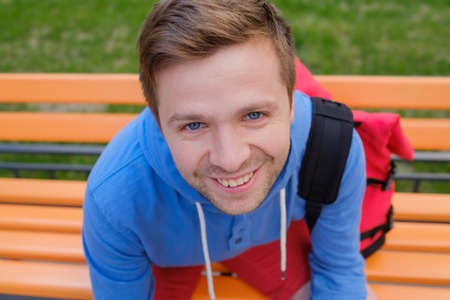 Portrait of young beautiful man close up.の写真素材