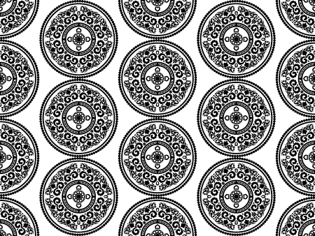 thai asian traditional seamless pattern. Black and white vectorのイラスト素材