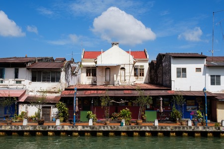 MALACCA, MALAYSIA - FEBRUARY 04, 2018 : City views of Malacca, Malaysia.River bank with bars and small cafesのeditorial素材