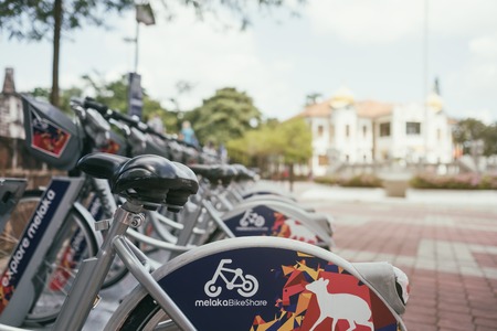 MALACCA, MALAYSIA - FEBRUARY 03, 2018: View in rentbikes in Malacca park.のeditorial素材