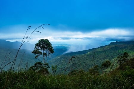 Landscape view on heavy rain in mountain areaの写真素材