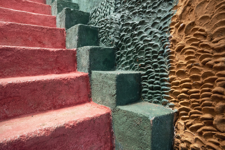 Outdoor stairs of green and red color.の写真素材
