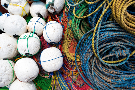 Close up of rope fishing net and ropesの写真素材