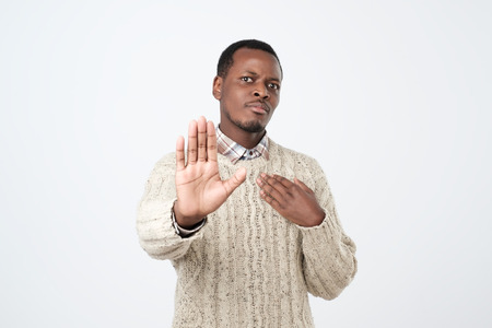 African American man refuses drink alcohol, show no signの写真素材