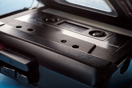 close up of vintage audio tape cassette. Macro view