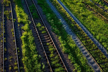 Railway road detail. Top view on a sunny day.の写真素材