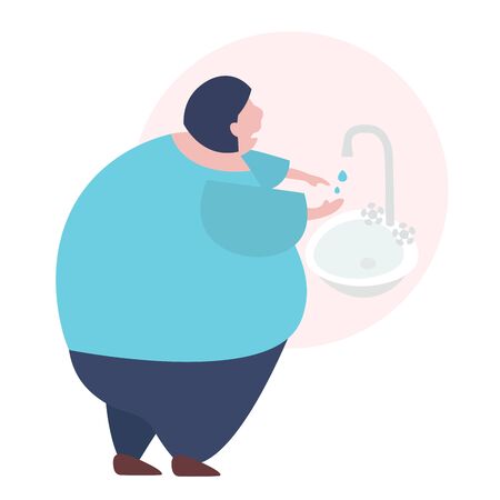 Due to the failure of running water a young woman can not wash her hands.のイラスト素材