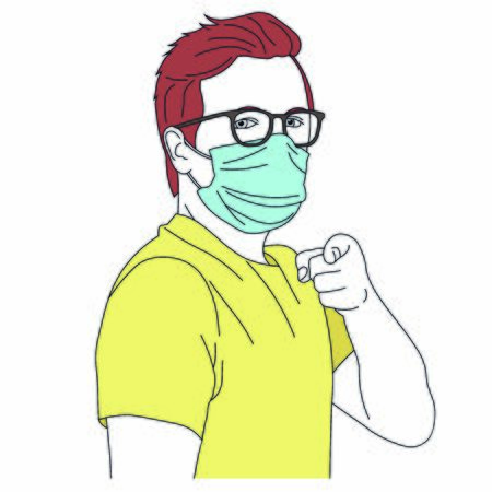 Vector portrait of man in medical mask pointing at you with fingerのイラスト素材