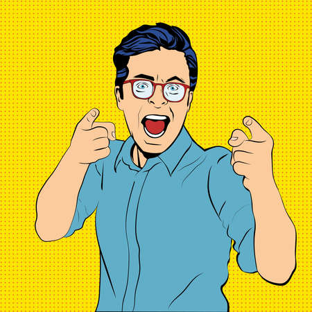 Caucasian young man pointing at you choosing. It is your chance.のイラスト素材