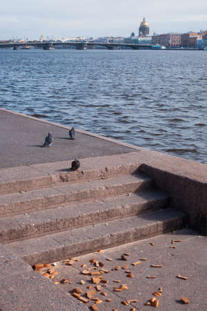 Bread thrown on ground. The wrong way to dispose of food.の写真素材