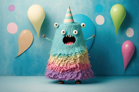 cute monster in dress celebrating party, created with Generative AI technologyの素材