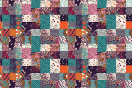 Fabric mock up design with patchwork details, concept of Textile texture variations and Color scheme options, created with Generative AI technologyの素材