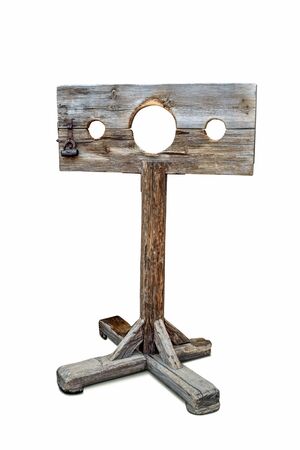 wooden old device for execution in prison isolated white background