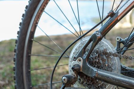 view bicycle wheel travel crosscounty summer dayの写真素材