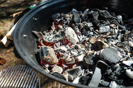 charcoal smoke preparing kebab  barbecue summer day weekend