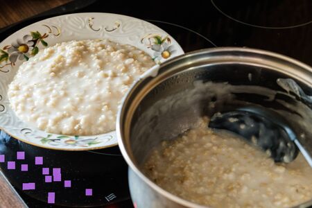 morning breakfast kitchen fresh natural oatmealの写真素材