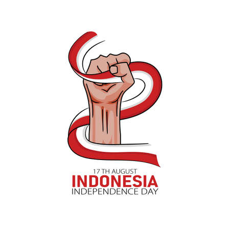 Hand drawn illustration of Indonesia independence day greeting card concept. Which is celebrated on August 17. (Translated: kemerdekaan indonesia)のイラスト素材