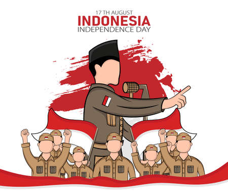 Hand drawn illustration of Indonesia independence day greeting card concept. Which is celebrated on August 17. (Translated: kemerdekaan indonesia)のイラスト素材