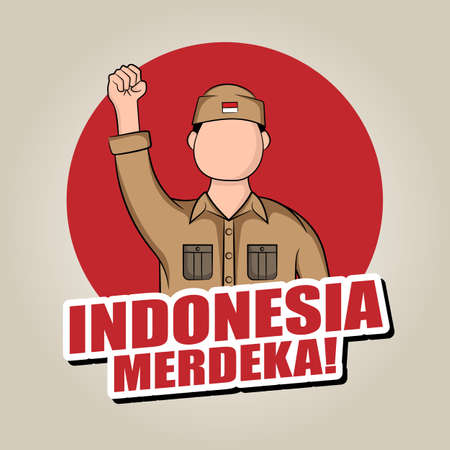Hand drawn illustration of Indonesia independence day greeting card concept. Which is celebrated on August 17. (Translated: kemerdekaan indonesia)のイラスト素材