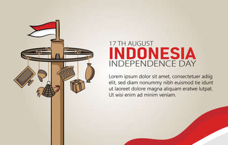 Hand drawn illustration of Indonesia independence day greeting card concept. Which is celebrated on August 17. (Translated: kemerdekaan indonesia)のイラスト素材