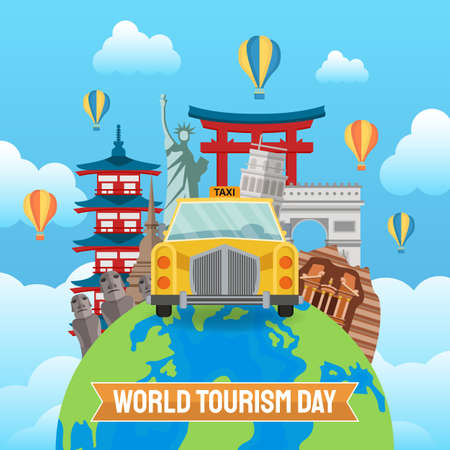Hand drawn illustration of world tourism day concept. Vector Illustrationのイラスト素材