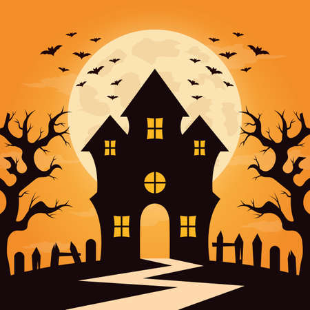 Flat design halloween background. Vector Illustration