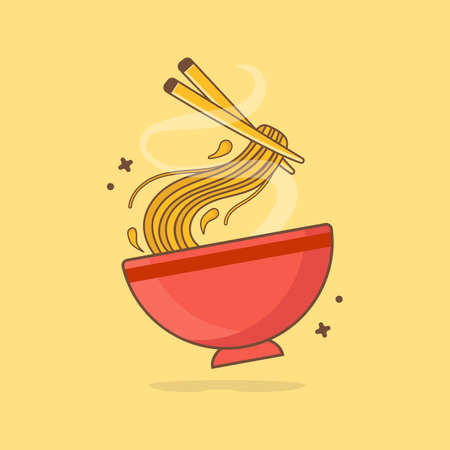 Noodle Egg With Chopstick Cartoon Vector Icon Illustration. Food And Drink Icon Concept Isolated Premium Vector.のイラスト素材