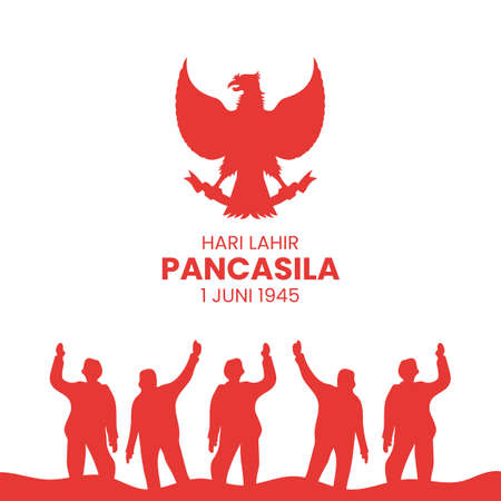 Illustration of happy pancasila day. translation: selamat hari lahir pancasila.のイラスト素材
