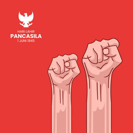 Illustration of happy pancasila day. translation: selamat hari lahir pancasila.のイラスト素材