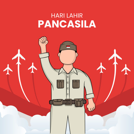 Illustration of happy pancasila day. translation: selamat hari lahir pancasila.のイラスト素材