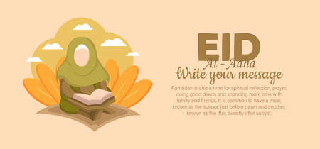 Eid Al Adha Celebration of Muslim holiday the sacrifice a camel, sheep and goat. Can used for landing page, template, ui, web, mobile app, poster, banner, flyer, background. Vector Illustrationのイラスト素材