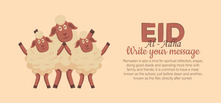 Eid Al Adha Celebration of Muslim holiday the sacrifice a camel, sheep and goat. Can used for landing page, template, ui, web, mobile app, poster, banner, flyer, background. Vector Illustrationのイラスト素材