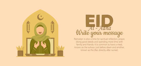 Eid Al Adha Celebration of Muslim holiday the sacrifice a camel, sheep and goat. Can used for landing page, template, ui, web, mobile app, poster, banner, flyer, background. Vector Illustrationのイラスト素材