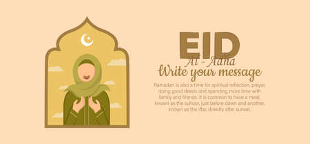 Eid Al Adha Celebration of Muslim holiday the sacrifice a camel, sheep and goat. Can used for landing page, template, ui, web, mobile app, poster, banner, flyer, background. Vector Illustrationのイラスト素材